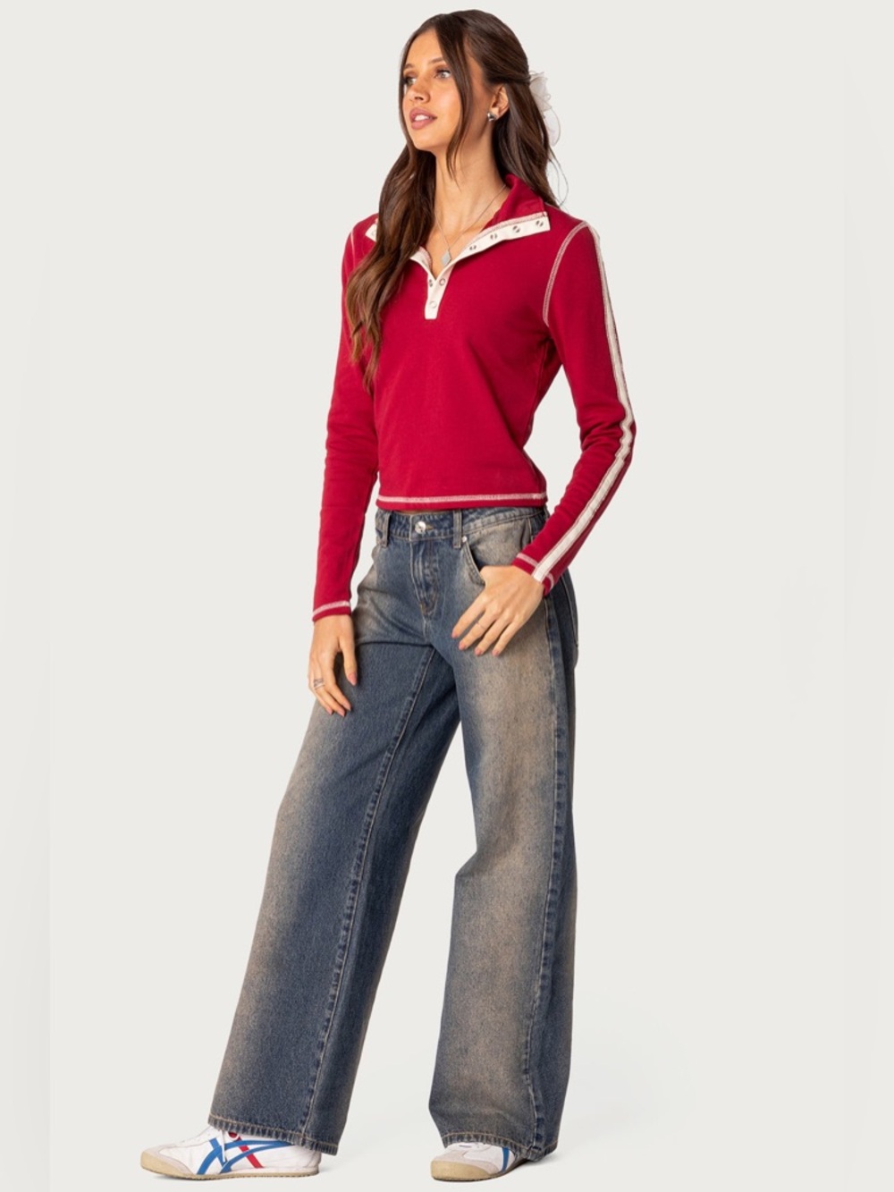 edikted Raelynn Washed Wide Leg Low Rise Baggy Grunge Jeans size M